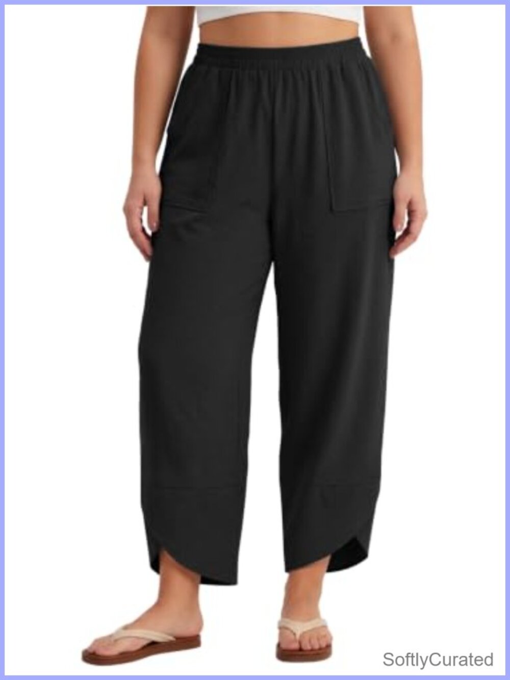 Plus Size Palazzo Harem Pants Elastic Waist Wide Leg with Pockets Casual